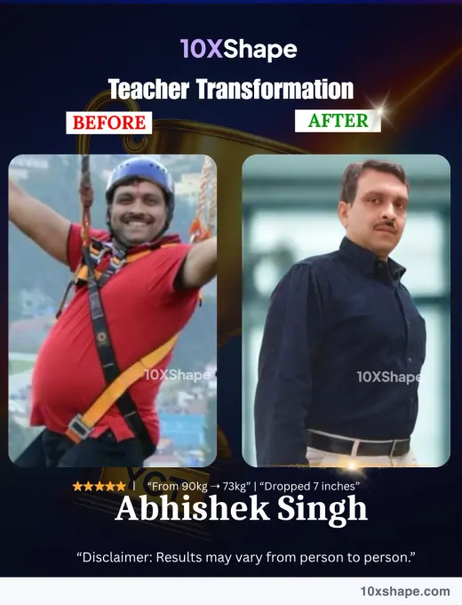 Transformation poster: From 90kg to 73kg, dropped 7 inches